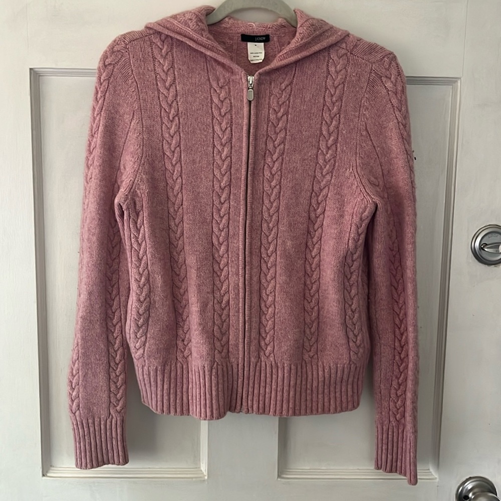 J.Crew Pink Zip Front Hooded Sweater
